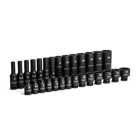 Capri Tools 1/4 in. Drive Shallow and Deep Impact Socket Set, 4 to 15 mm, Metric, 28-Piece CP51000-28MSD